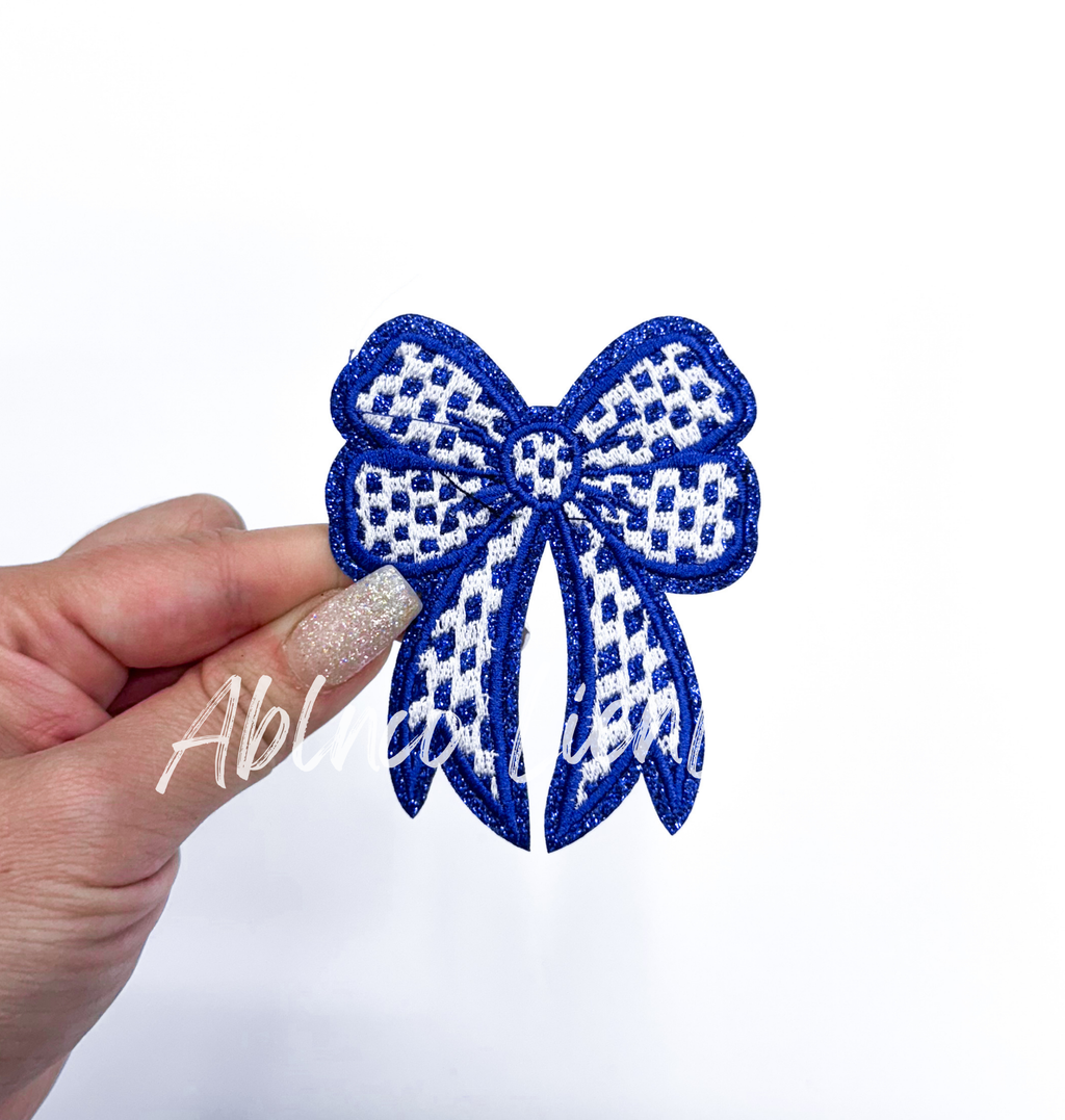 3” Glitter Checkered Embroidery Bow Patch