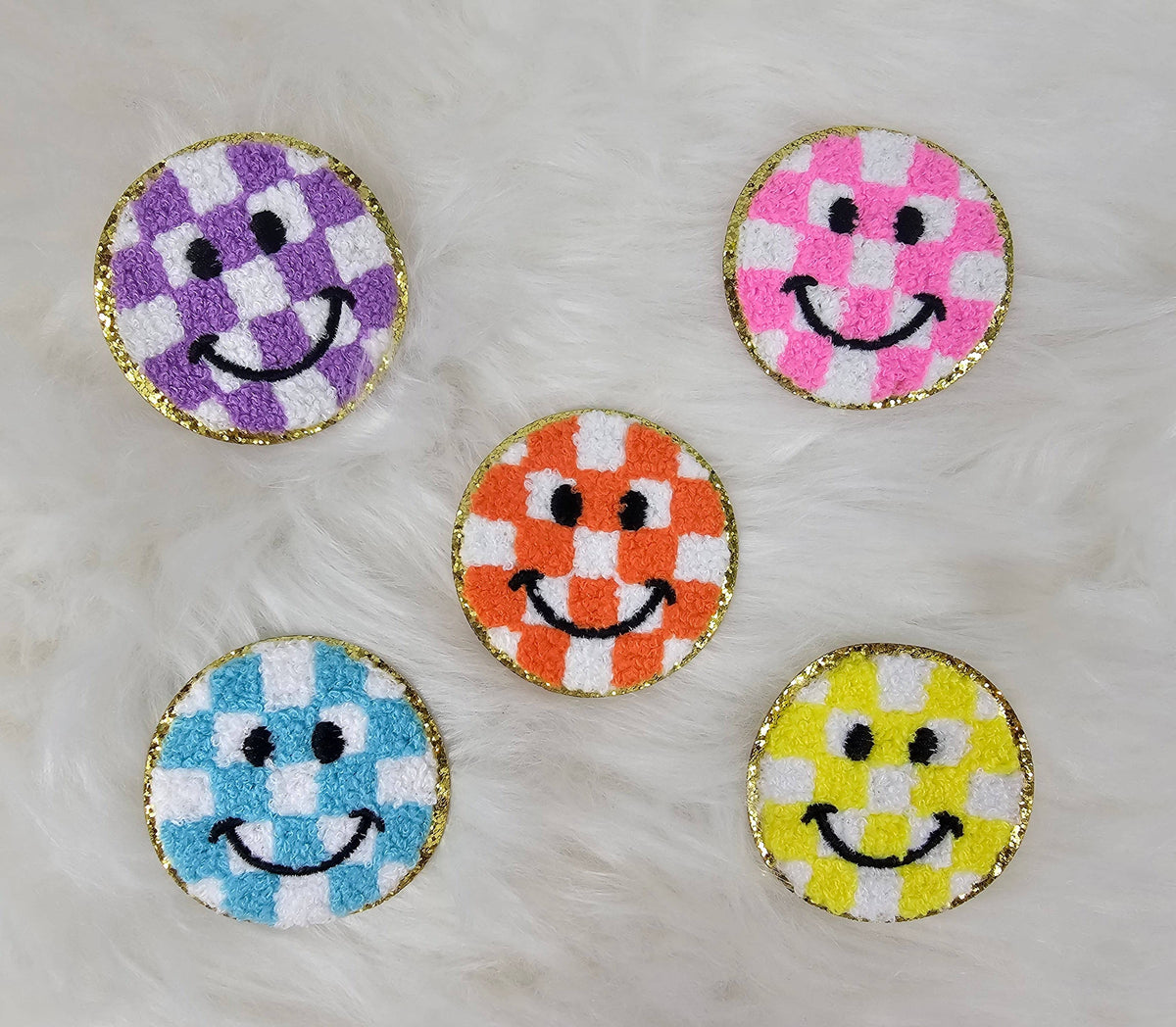 Checkered Smile Face Iron On Patch