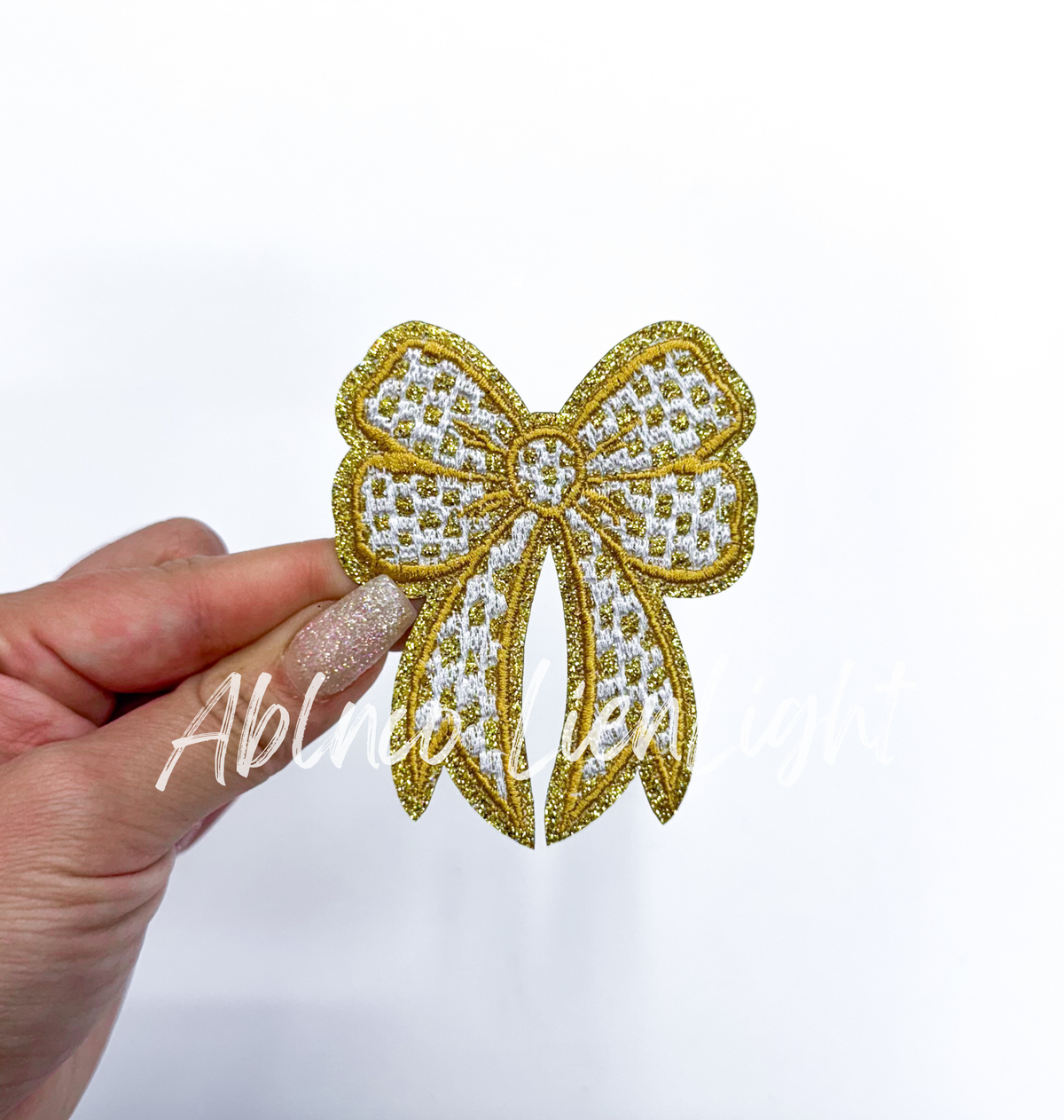 3” Glitter Checkered Embroidery Bow Patch