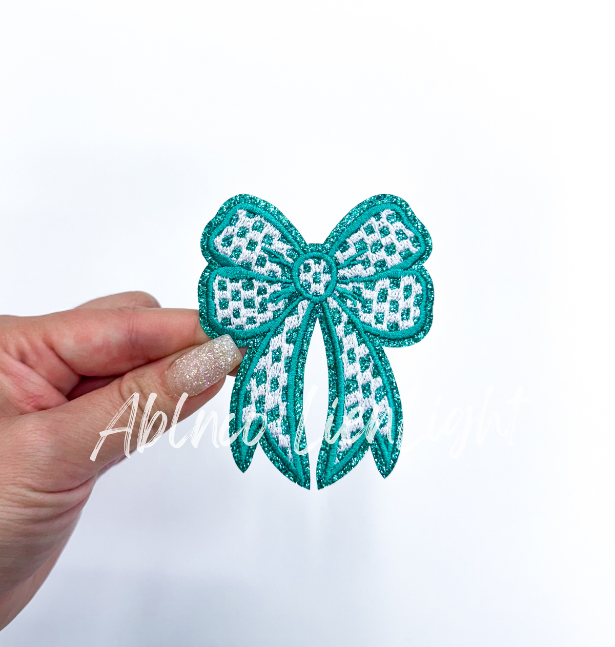 3” Glitter Checkered Embroidery Bow Patch