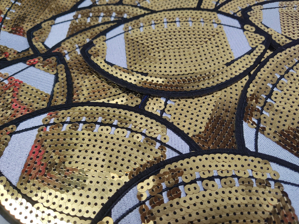 Large Gold Football Sequin Iron On Patch