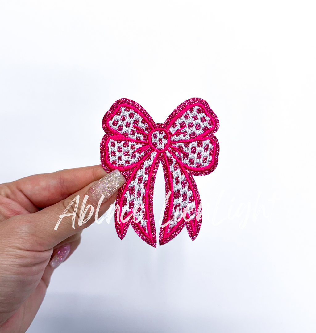 3” Glitter Checkered Embroidery Bow Patch