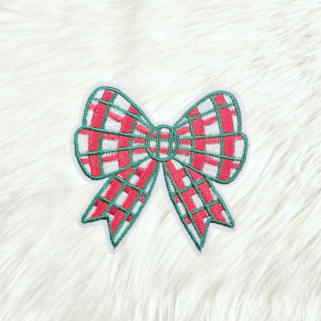 Bow Christmas Plaid Embroidery Iron On Patch