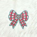 Bow Christmas Plaid Embroidery Iron On Patch