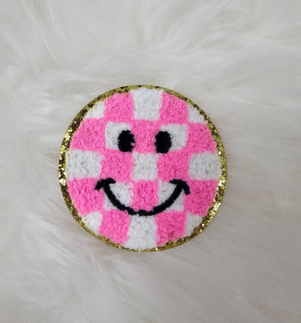 Checkered Smile Face Iron On Patch