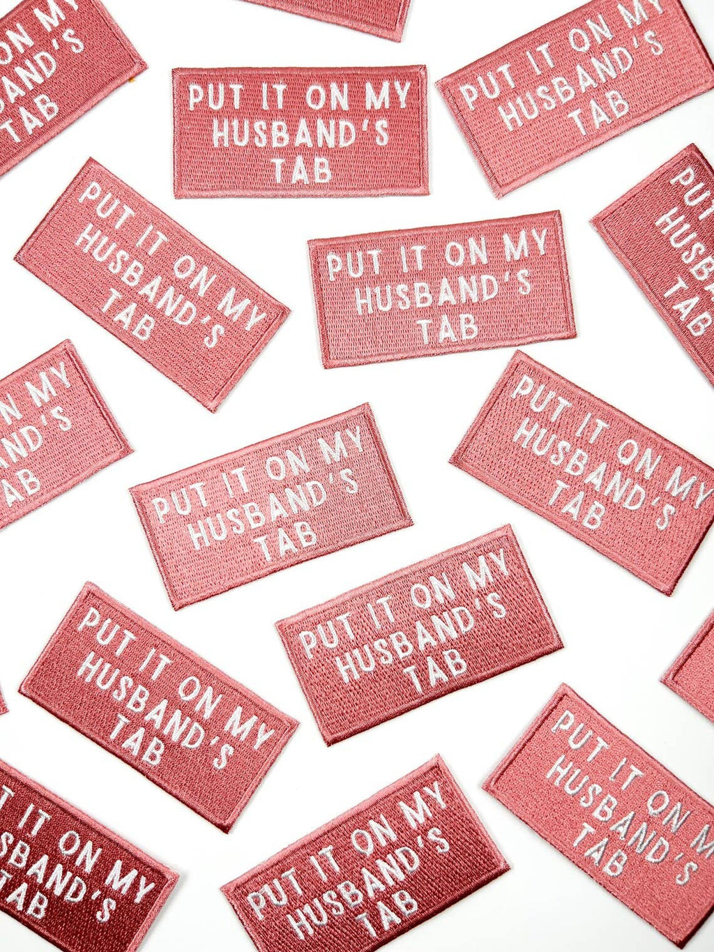Pink Put It On My Husband's Tab Iron-On Patch Embroidered