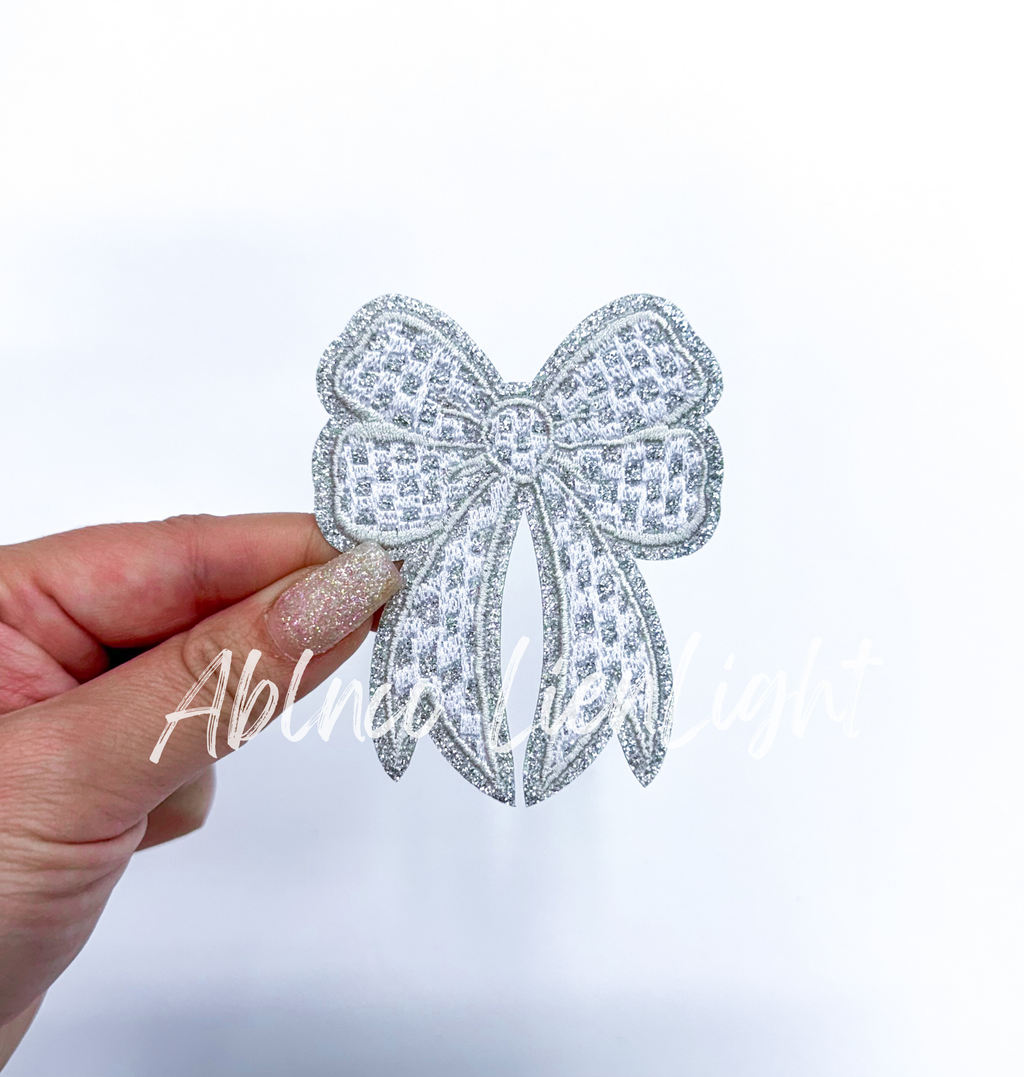 3” Glitter Checkered Embroidery Bow Patch