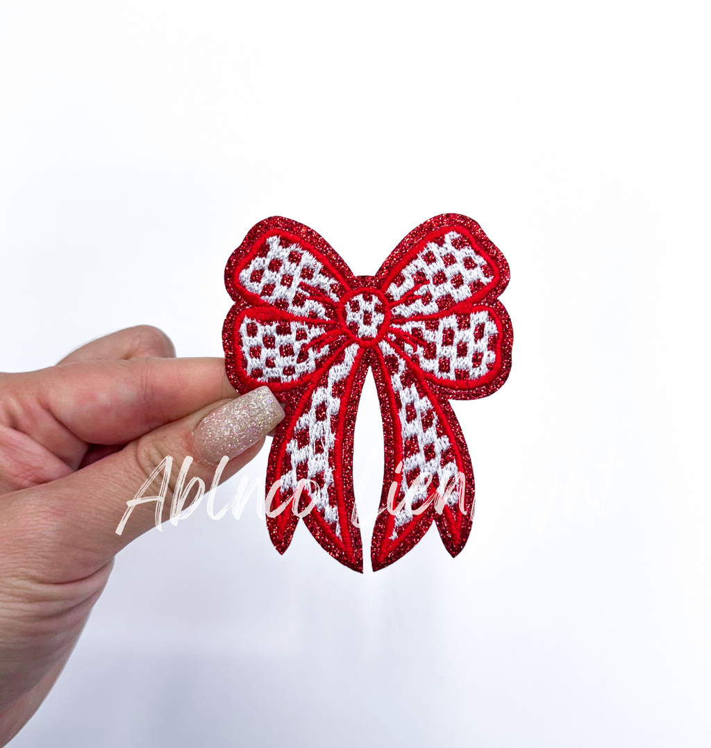 3” Glitter Checkered Embroidery Bow Patch