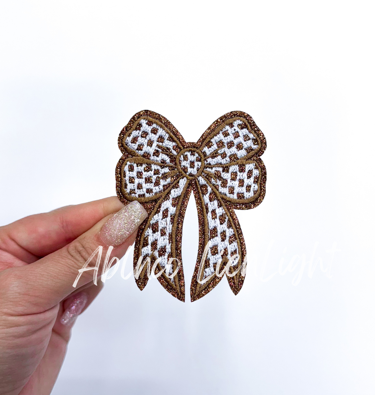 3” Glitter Checkered Embroidery Bow Patch