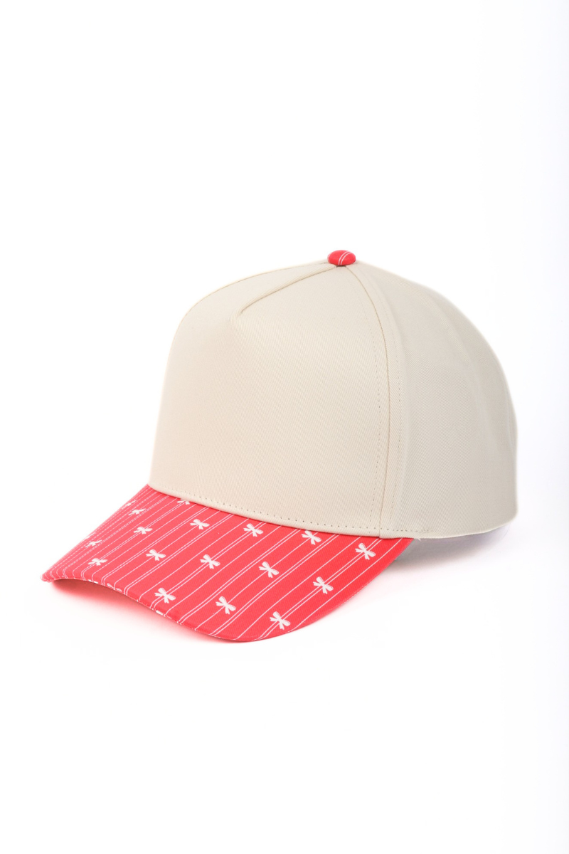 HOLIDAY STRIPES HEART BOW Printed Brim 5 Panel Two Tone Cap