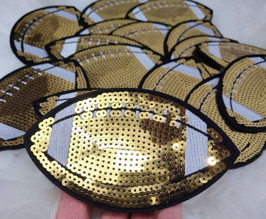 Large Gold Football Sequin Iron On Patch