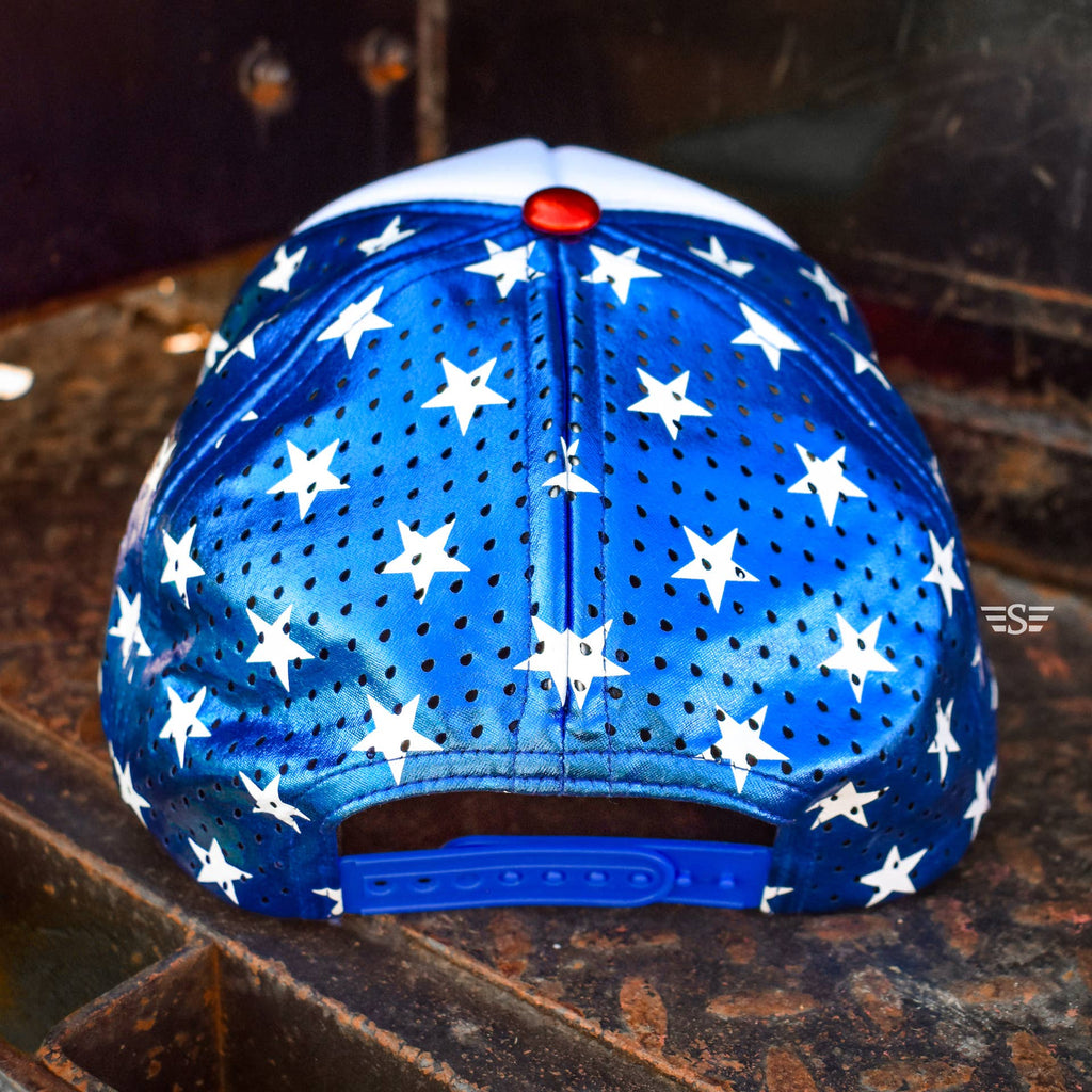 Patriotic Metallic Magna Pony® Mesh Foam Laser Cut Back Trucker Hat