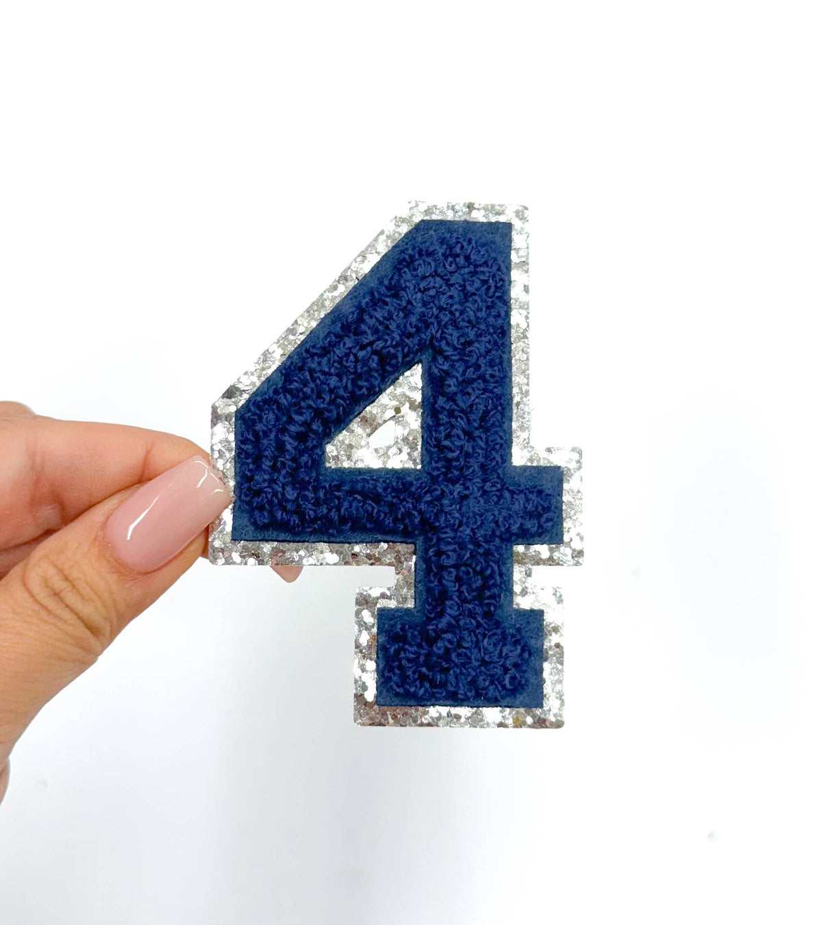 Navy Silver Numbers Glitter Embroidery Patch