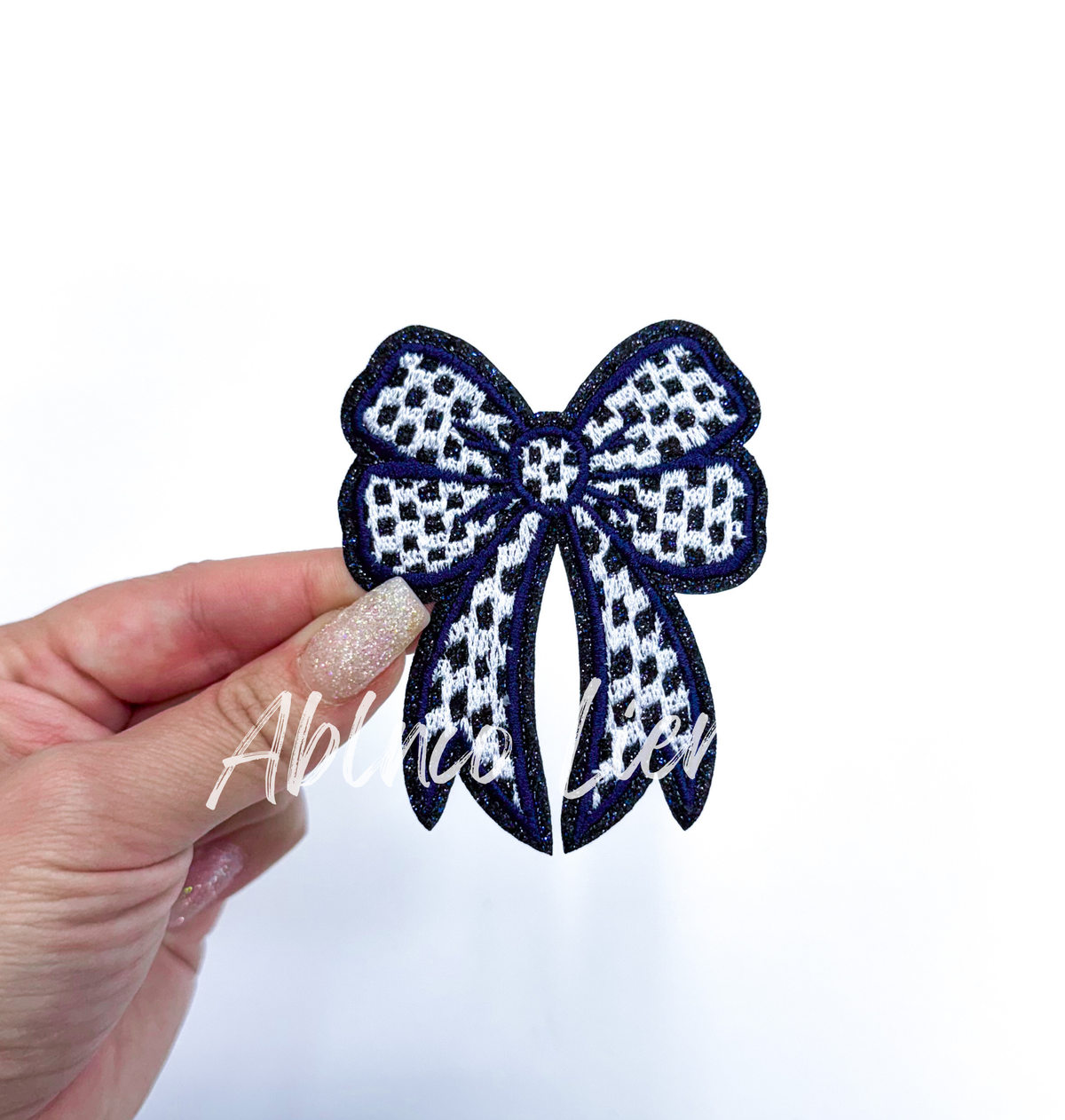 3” Glitter Checkered Embroidery Bow Patch