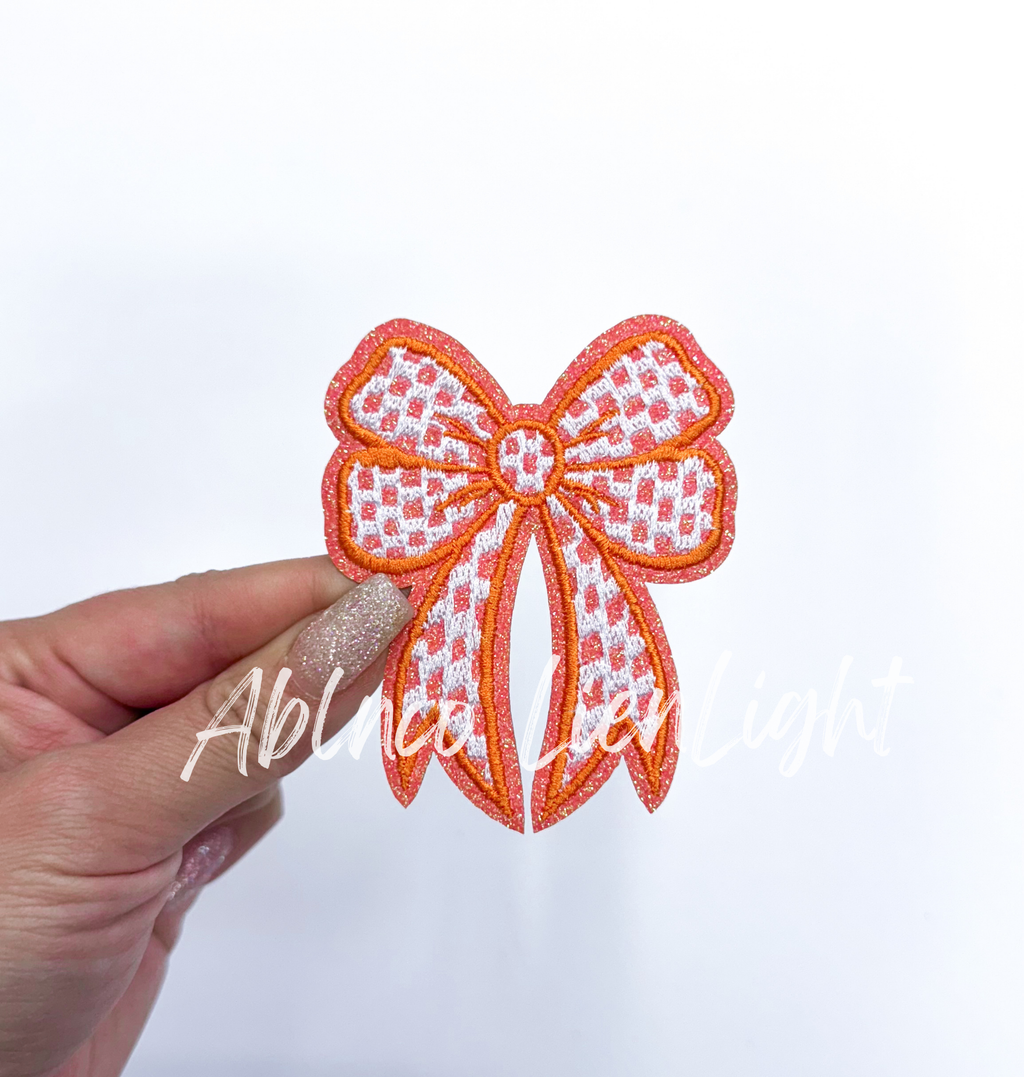 3” Glitter Checkered Embroidery Bow Patch