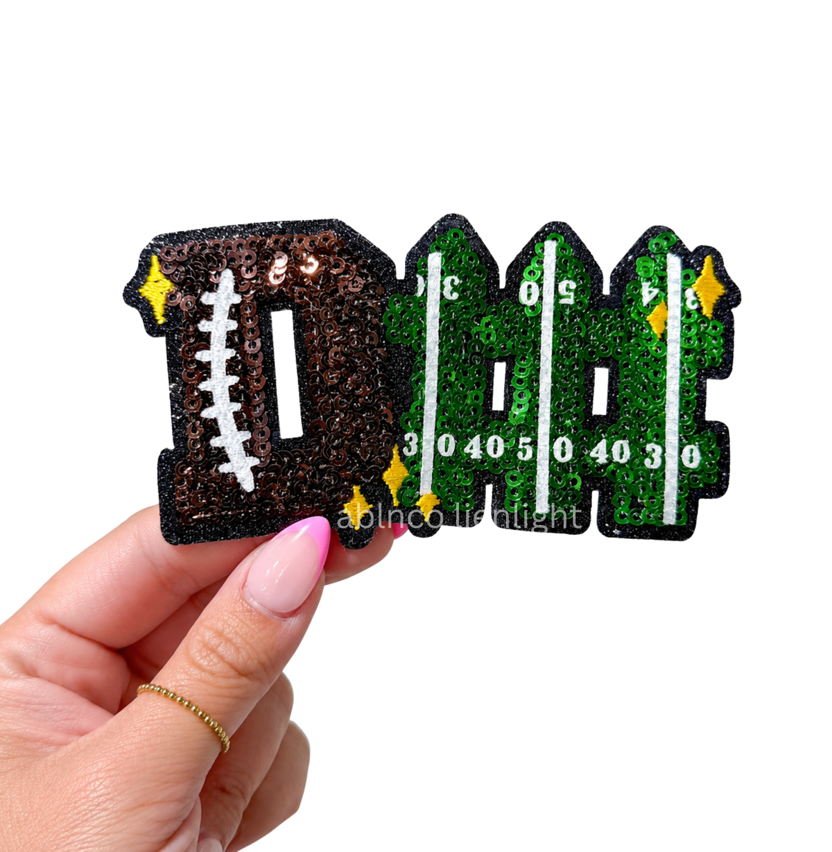 D Fence Football Sequin Patch - Small
