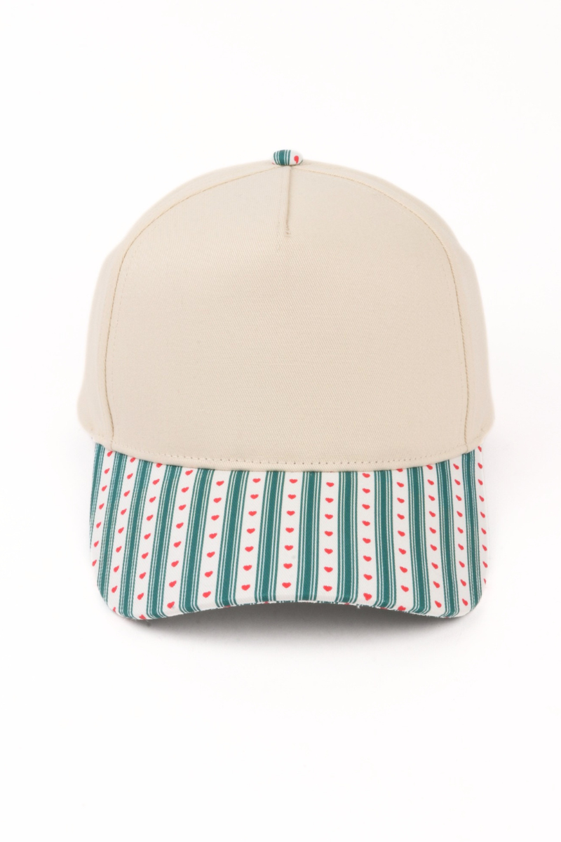HOLIDAY STRIPES HEART BOW Printed Brim 5 Panel Two Tone Cap