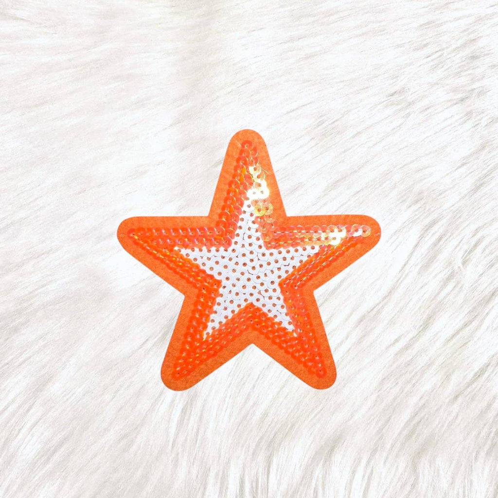 Outline Star Orange and White Sequin Iron On Patch