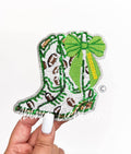 Football Touchdown Green Bow Boot Sequin Patch - Small