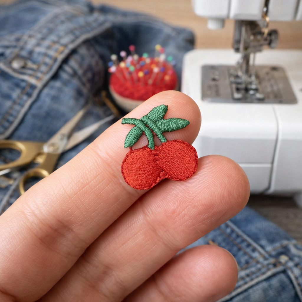 Set of 3 - Cherries Two Red Cherry on Stem Iron on Patch