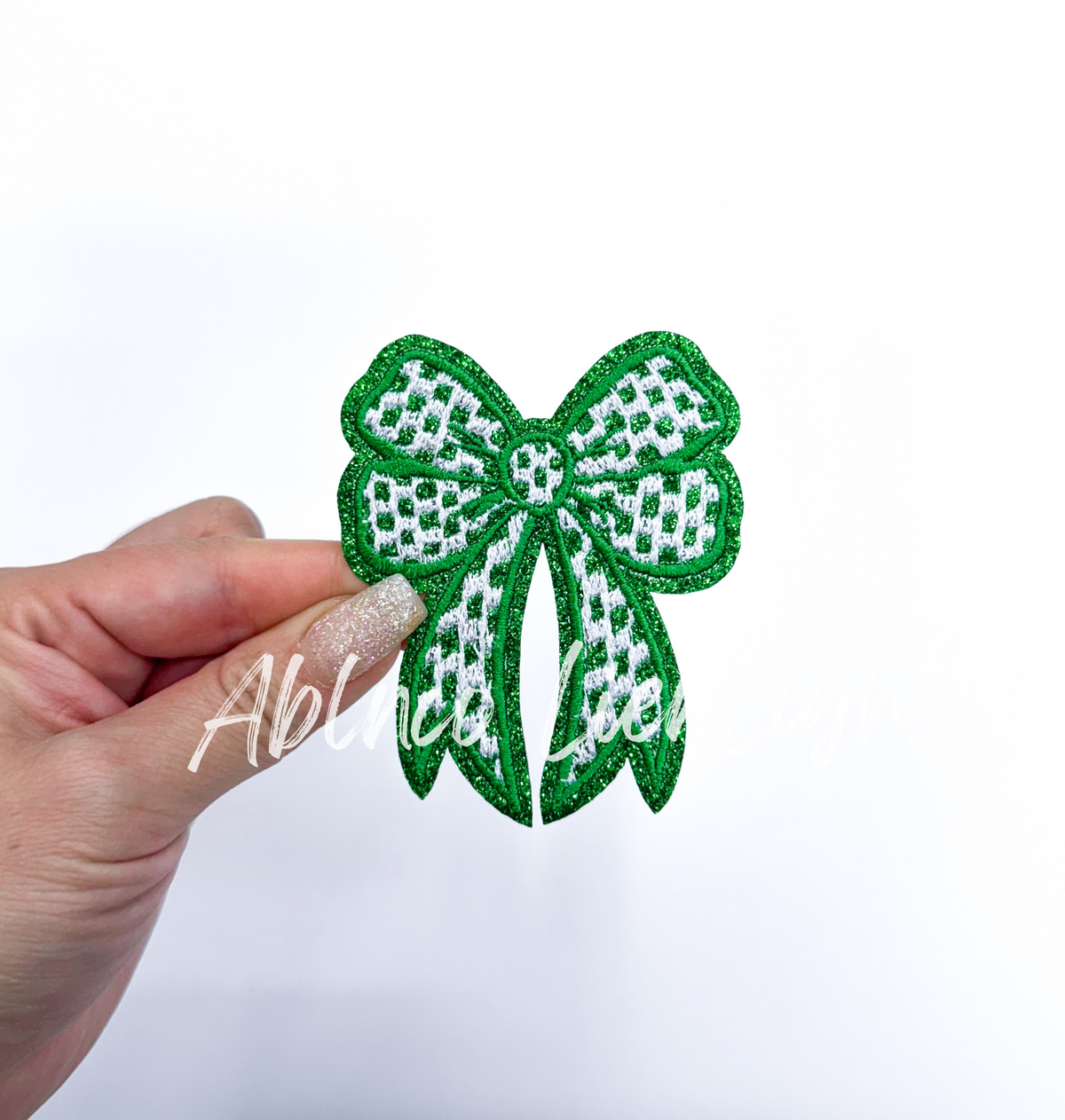 3” Glitter Checkered Embroidery Bow Patch