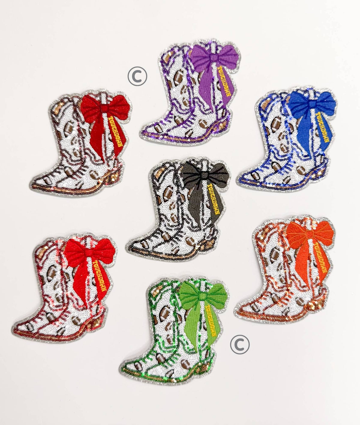 Football Touchdown Green Bow Boot Sequin Patch - Small