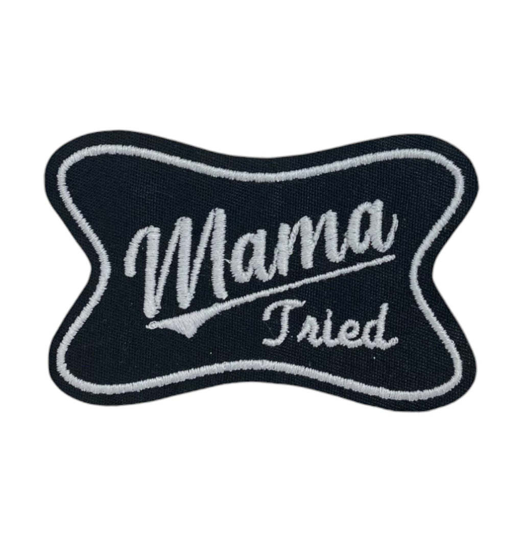 Mama Tried, Black, Embroidered Iron on Patch