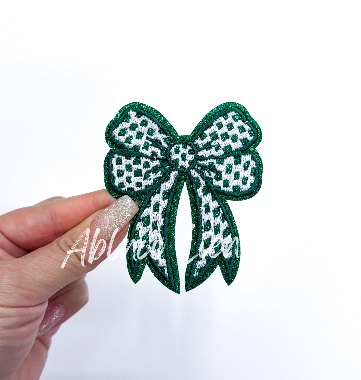 3” Glitter Checkered Embroidery Bow Patch