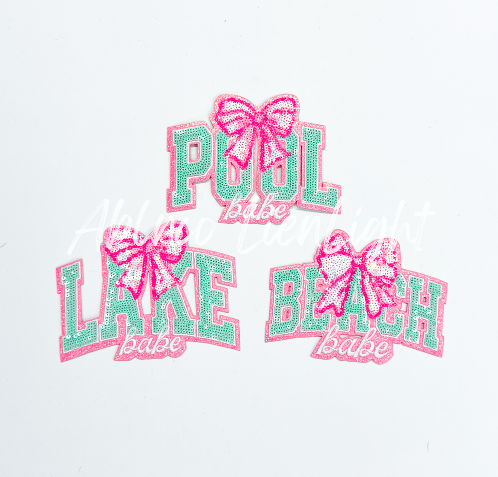 Pink Bow Lake Babe Summer Sequin Patch