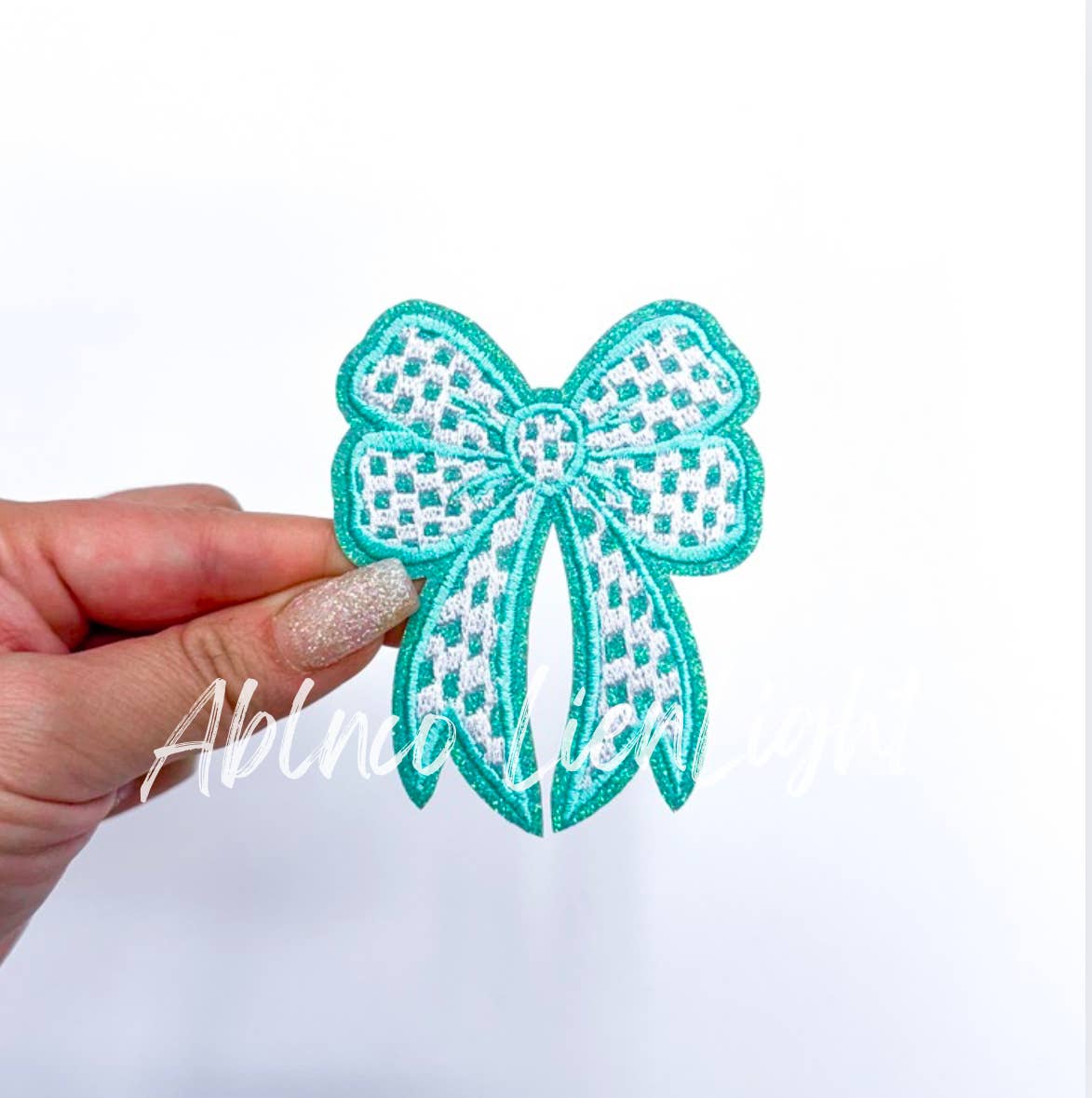 3” Glitter Checkered Embroidery Bow Patch