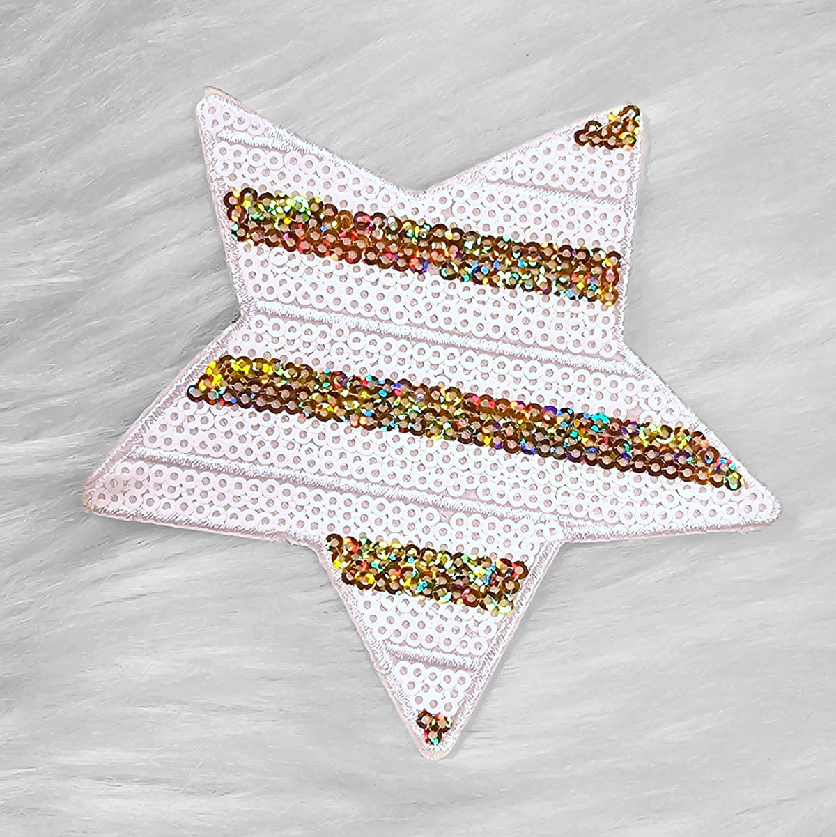 White and Holographic Gold Sequin Star Iron On Patch