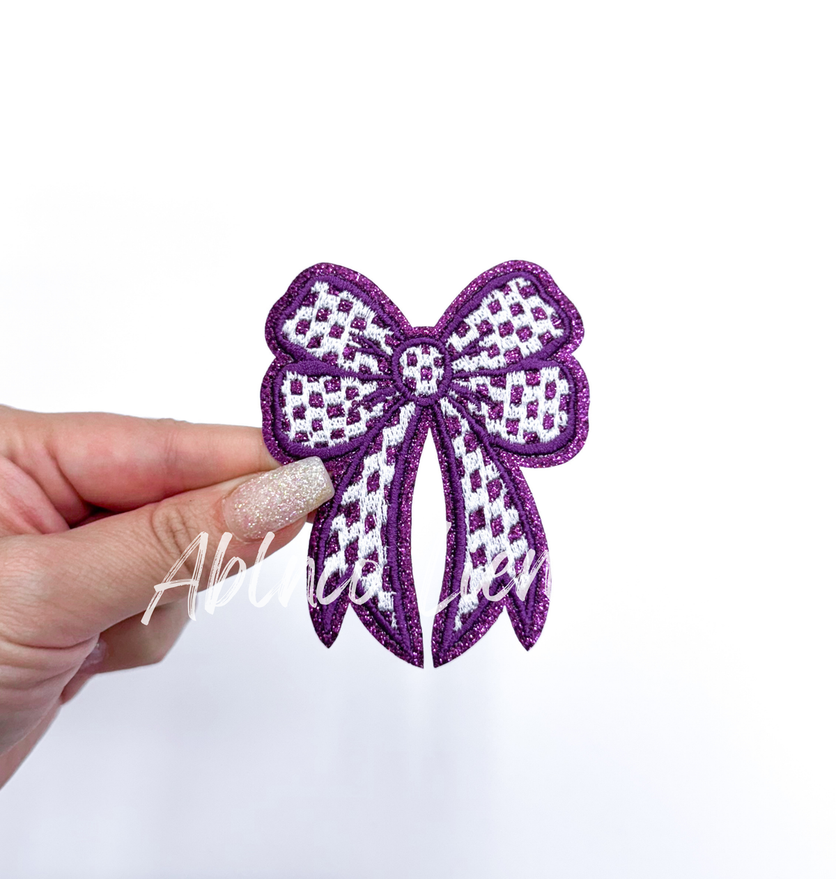 3” Glitter Checkered Embroidery Bow Patch
