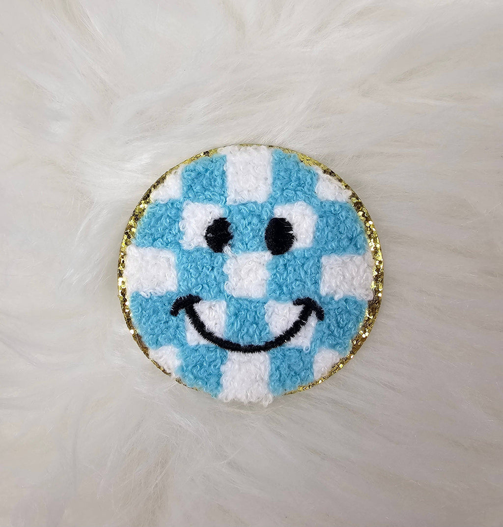 Checkered Smile Face Iron On Patch