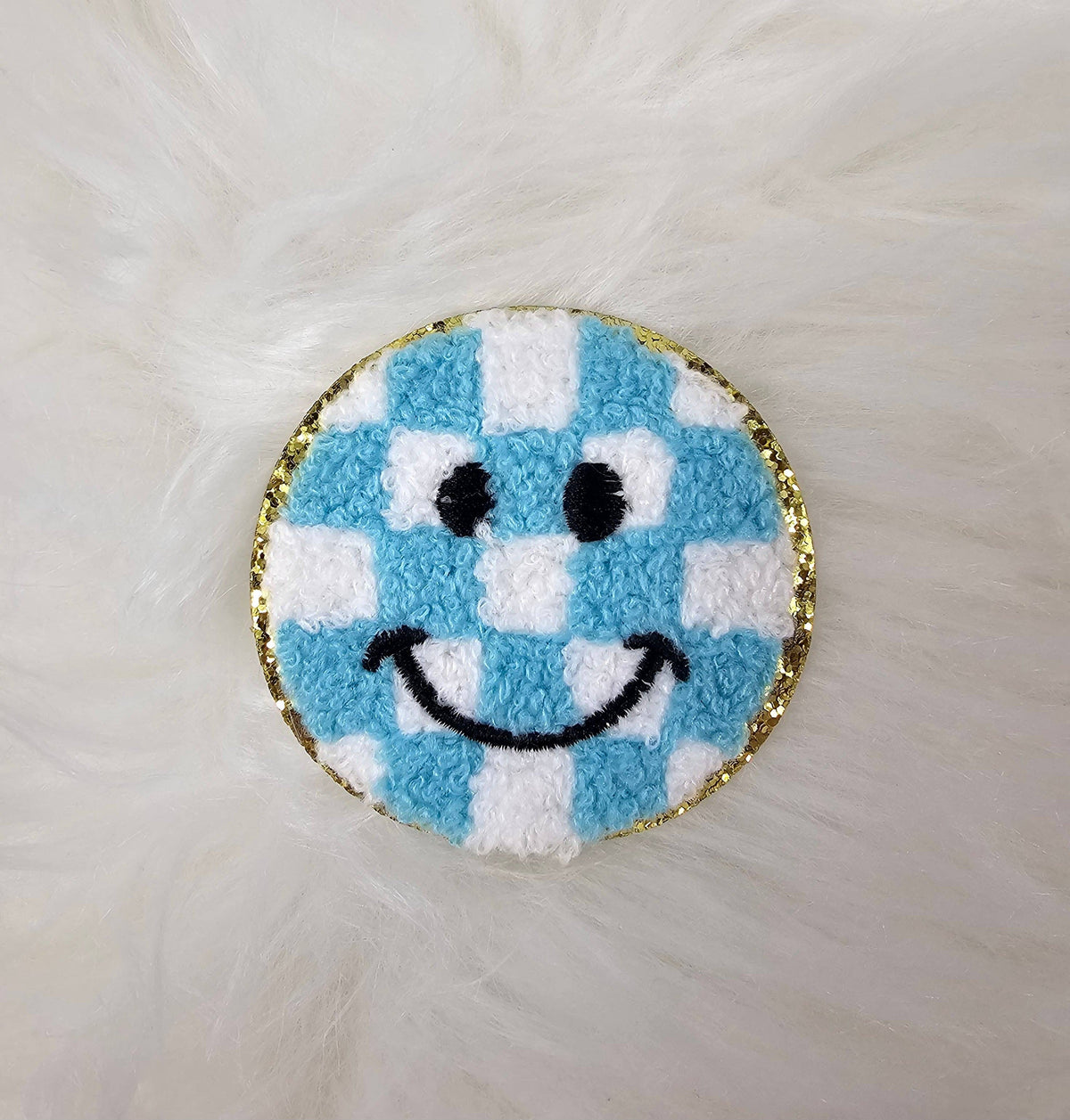 Checkered Smile Face Iron On Patch