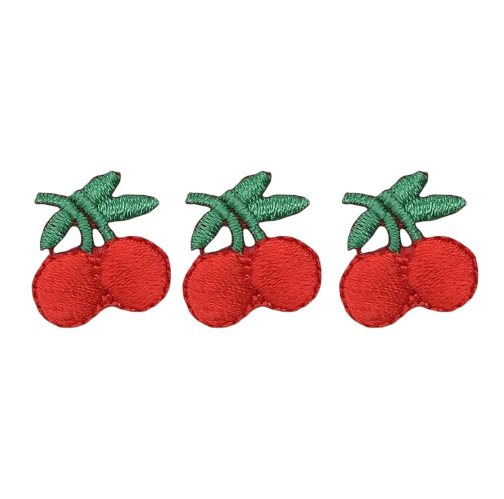 Set of 3 - Cherries Two Red Cherry on Stem Iron on Patch