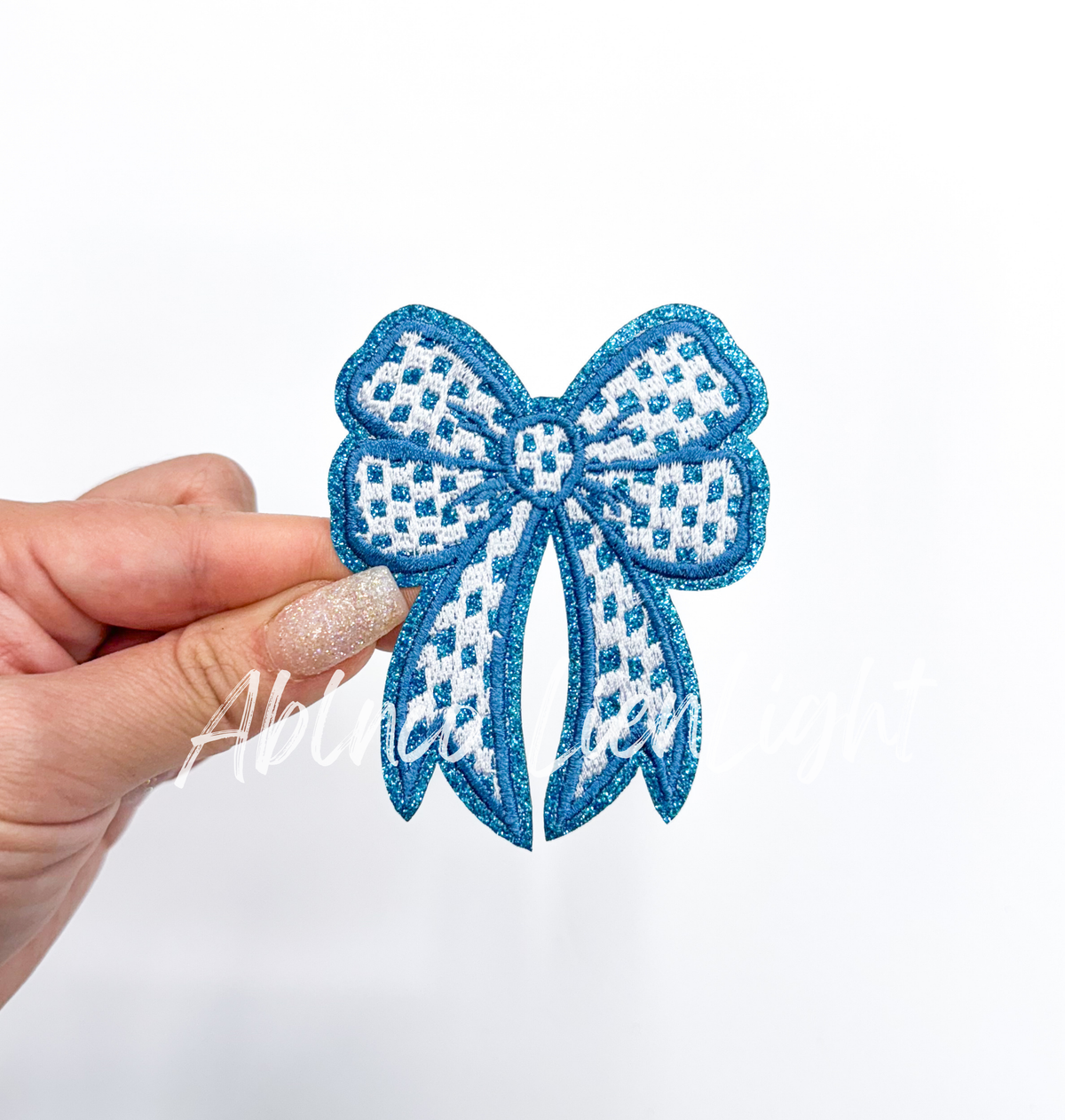 3” Glitter Checkered Embroidery Bow Patch