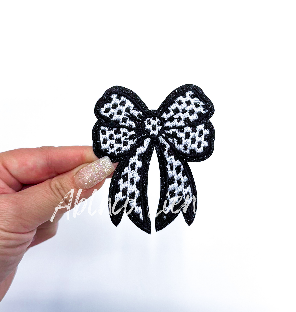 3” Glitter Checkered Embroidery Bow Patch