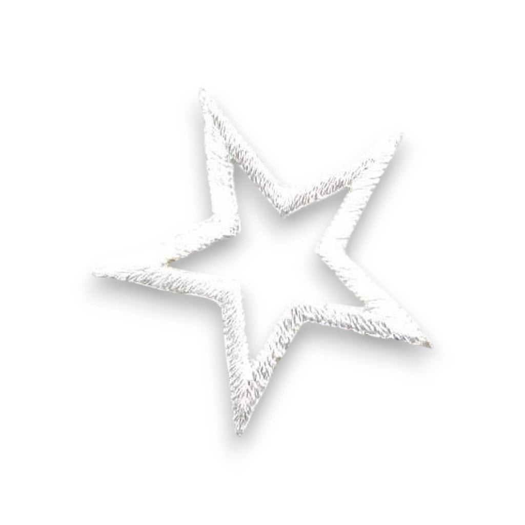 3-3/4" Open White Star Outline Iron on Embroidered Patch