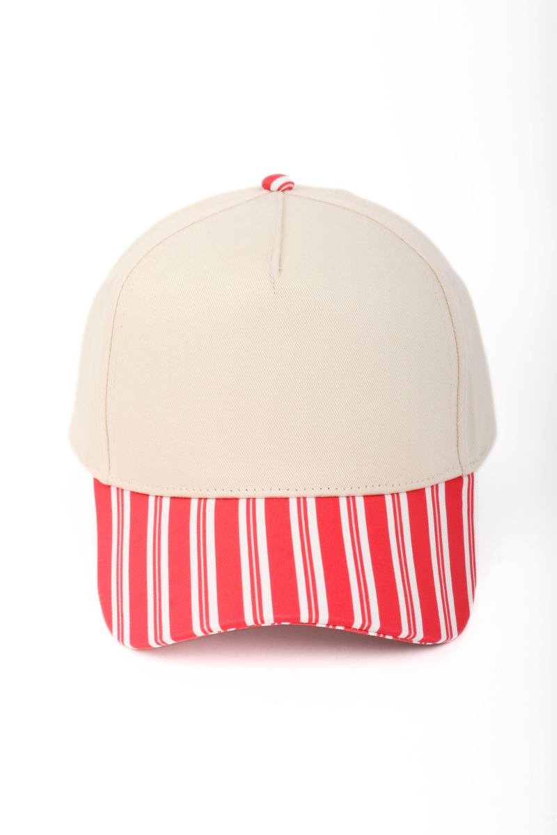 HOLIDAY STRIPES HEART BOW Printed Brim 5 Panel Two Tone Cap