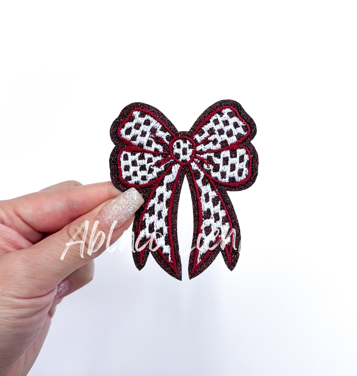3” Glitter Checkered Embroidery Bow Patch