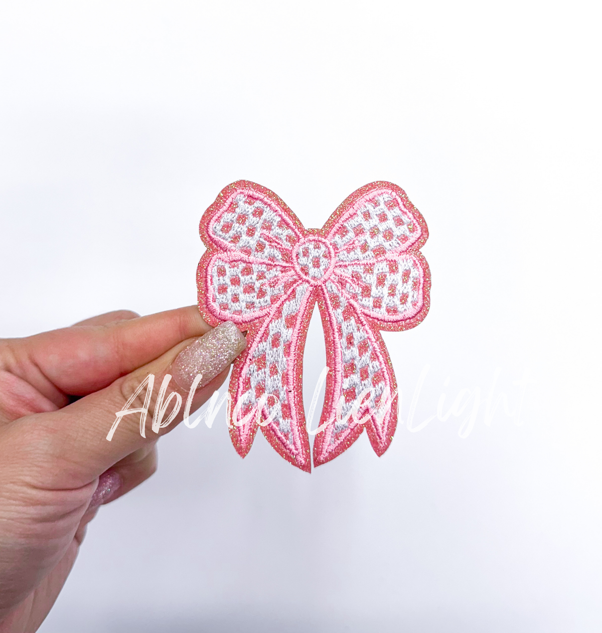 3” Glitter Checkered Embroidery Bow Patch