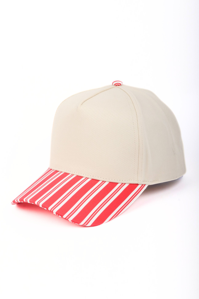 HOLIDAY STRIPES HEART BOW Printed Brim 5 Panel Two Tone Cap