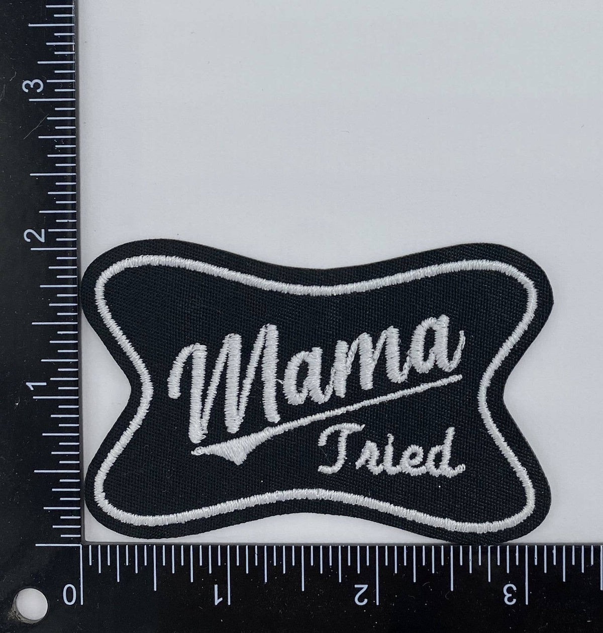 Mama Tried, Black, Embroidered Iron on Patch